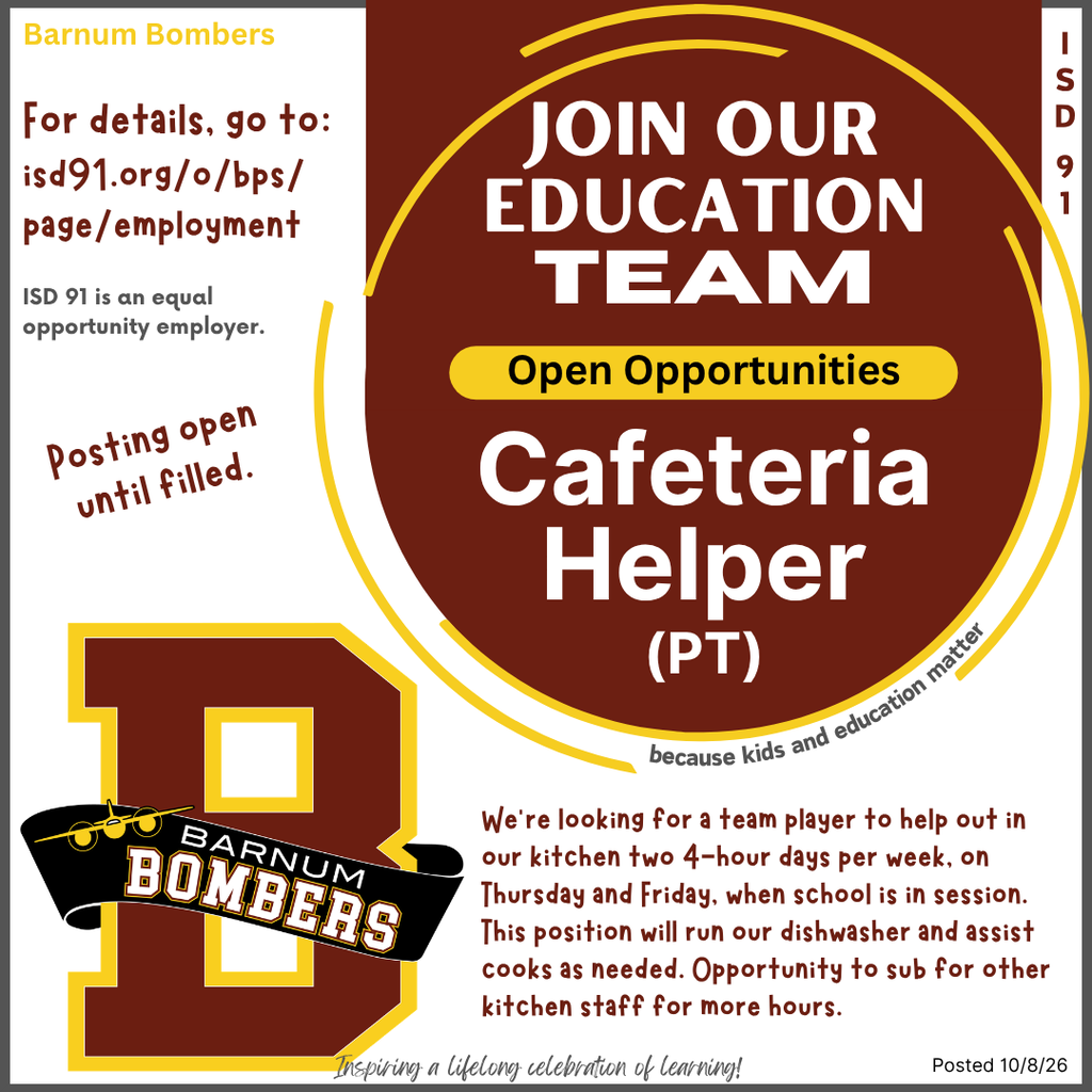 Job posting info for a cafeteria helper