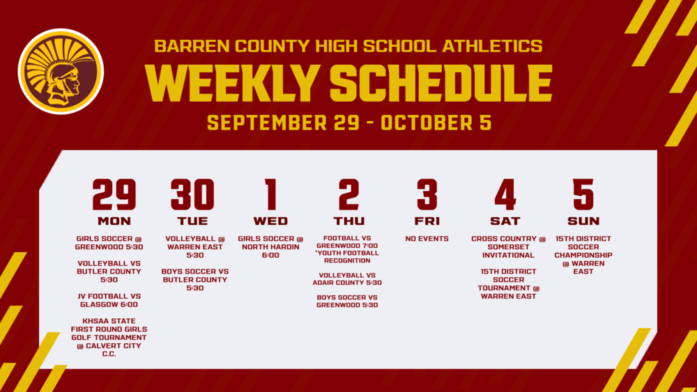 Weekly Athletics Schedule