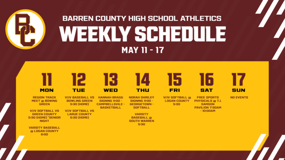 Weekly Athletics Schedule