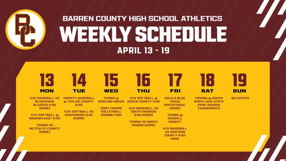Weekly Athletics Schedule