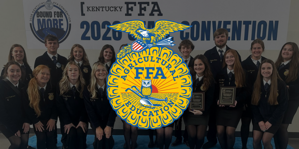Graphic showcasing members of BCHS  FFA at state convention with the FFA logo.
