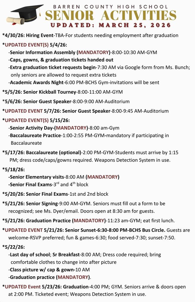 Senior Activities Schedule