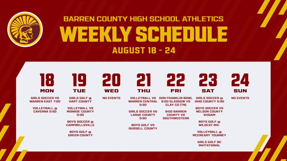 Weekly Athletics Schedule