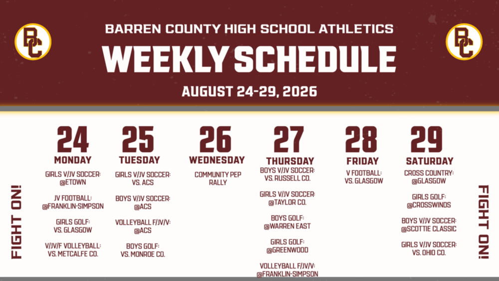 Weekly Athletics Schedule