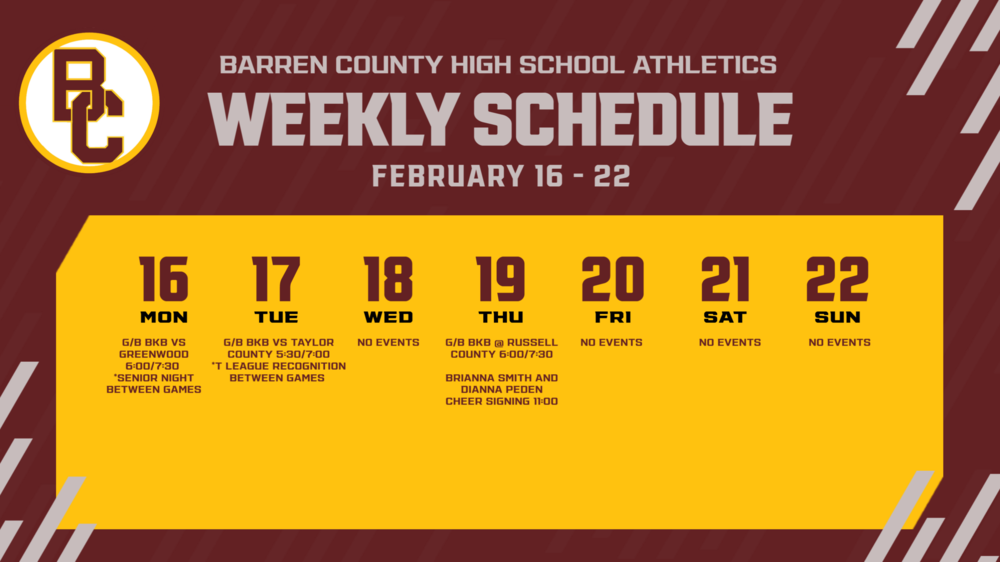 Weekly Athletics Schedule
