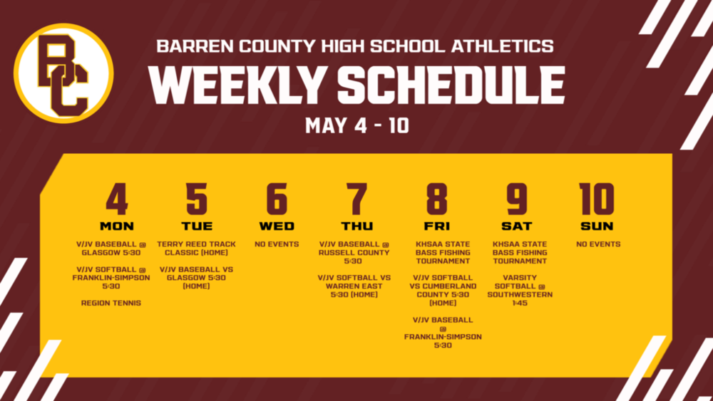 Weekly Athletics Schedule