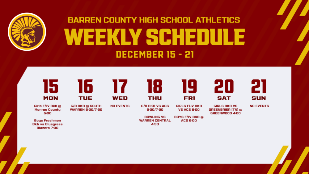 Weekly Athletics Schedule