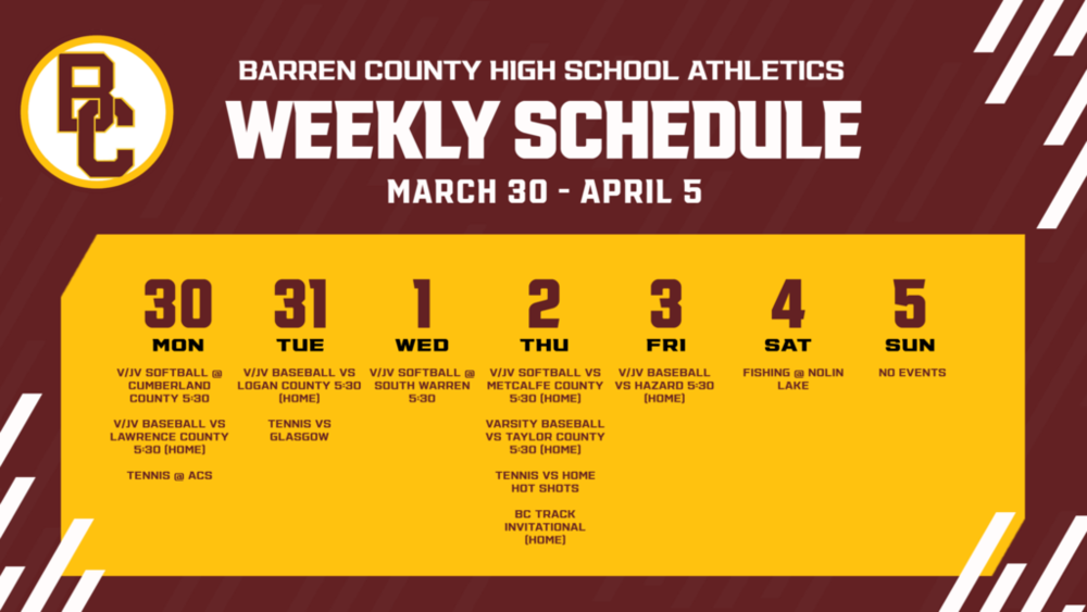 Weekly Athletics Schedule
