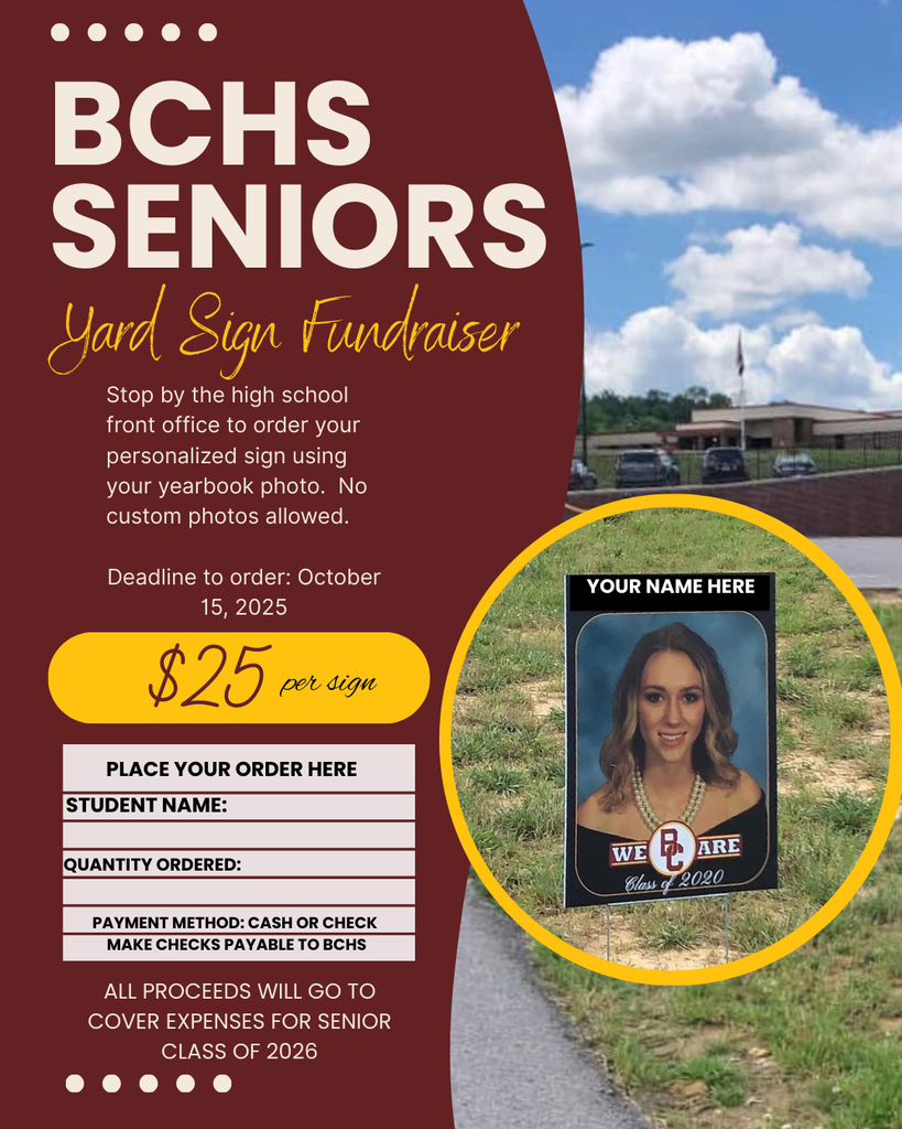 BCHS 2026 Senior Yard Sign Graphic sales Deadline to order October 15, 2025.