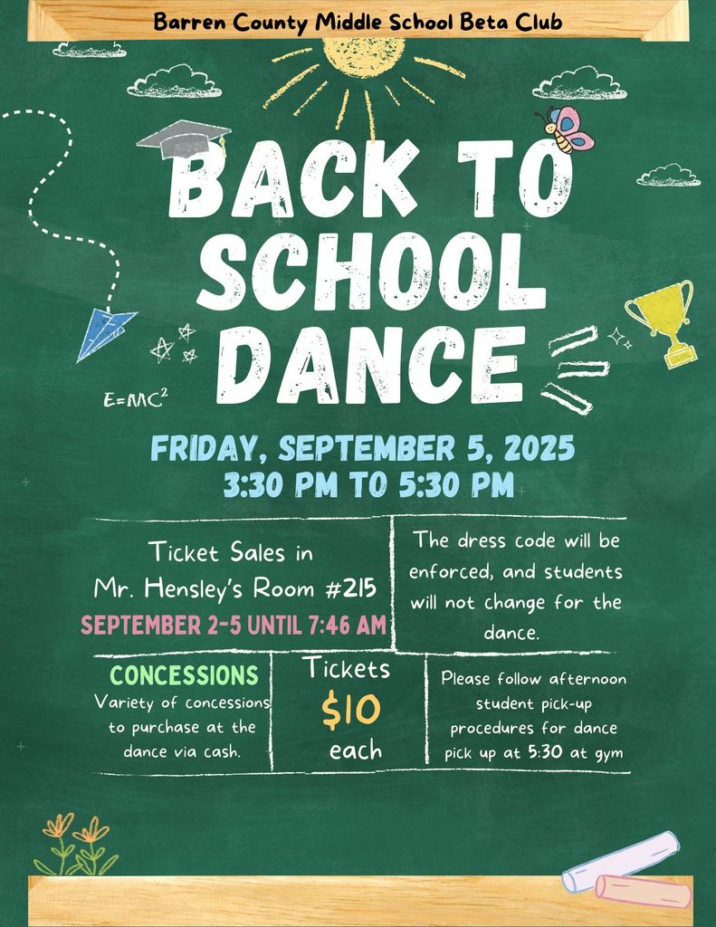 Barren County Middle School Beta Club Dance Flyer