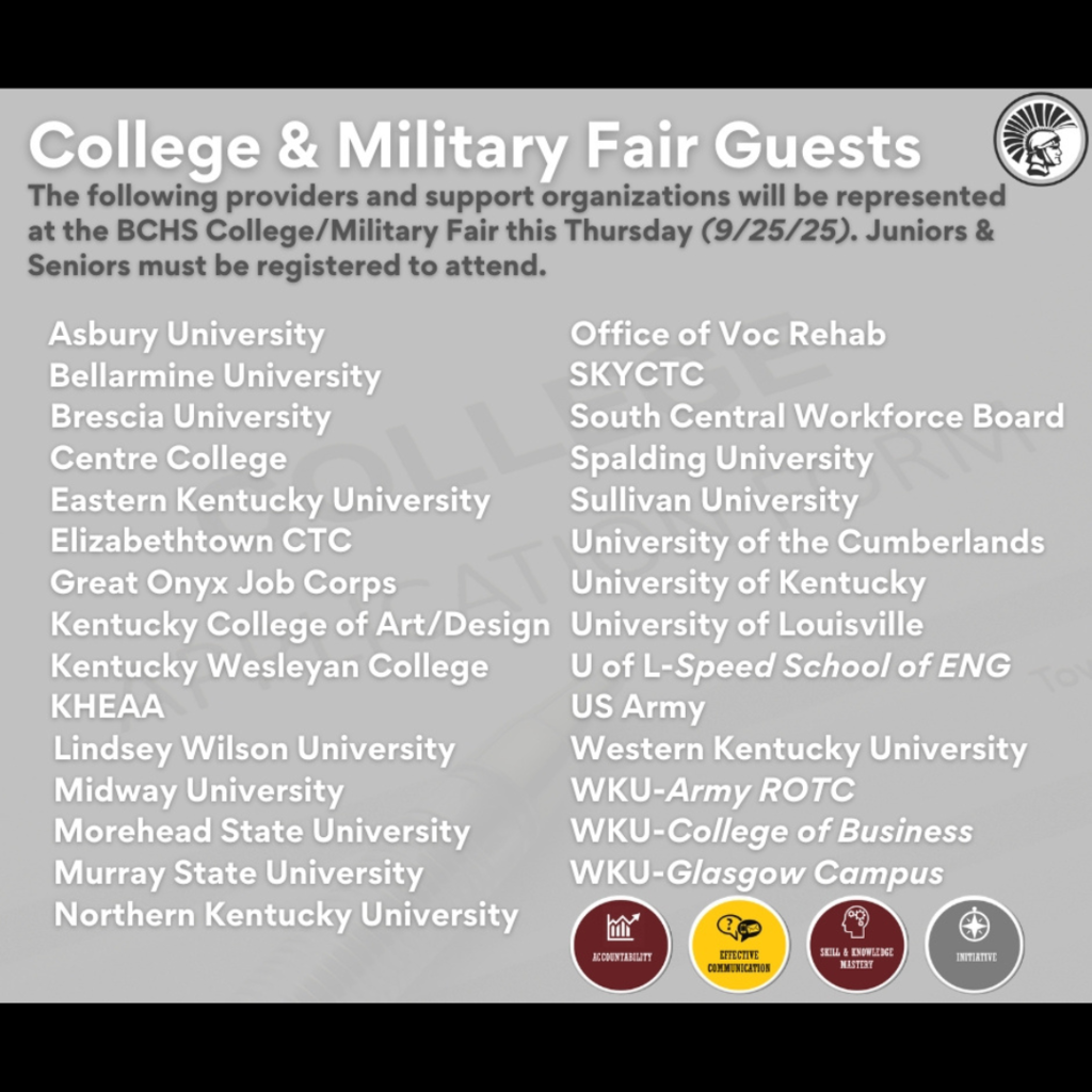 BCHS College and Military Fair 9/25/25 students must be registered to attend. 