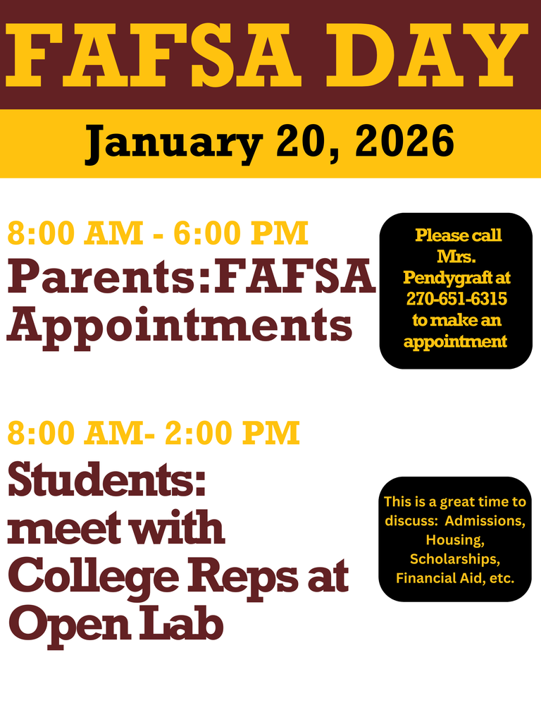 FAFSA Day for Seniors will be Tuesday January 20th.