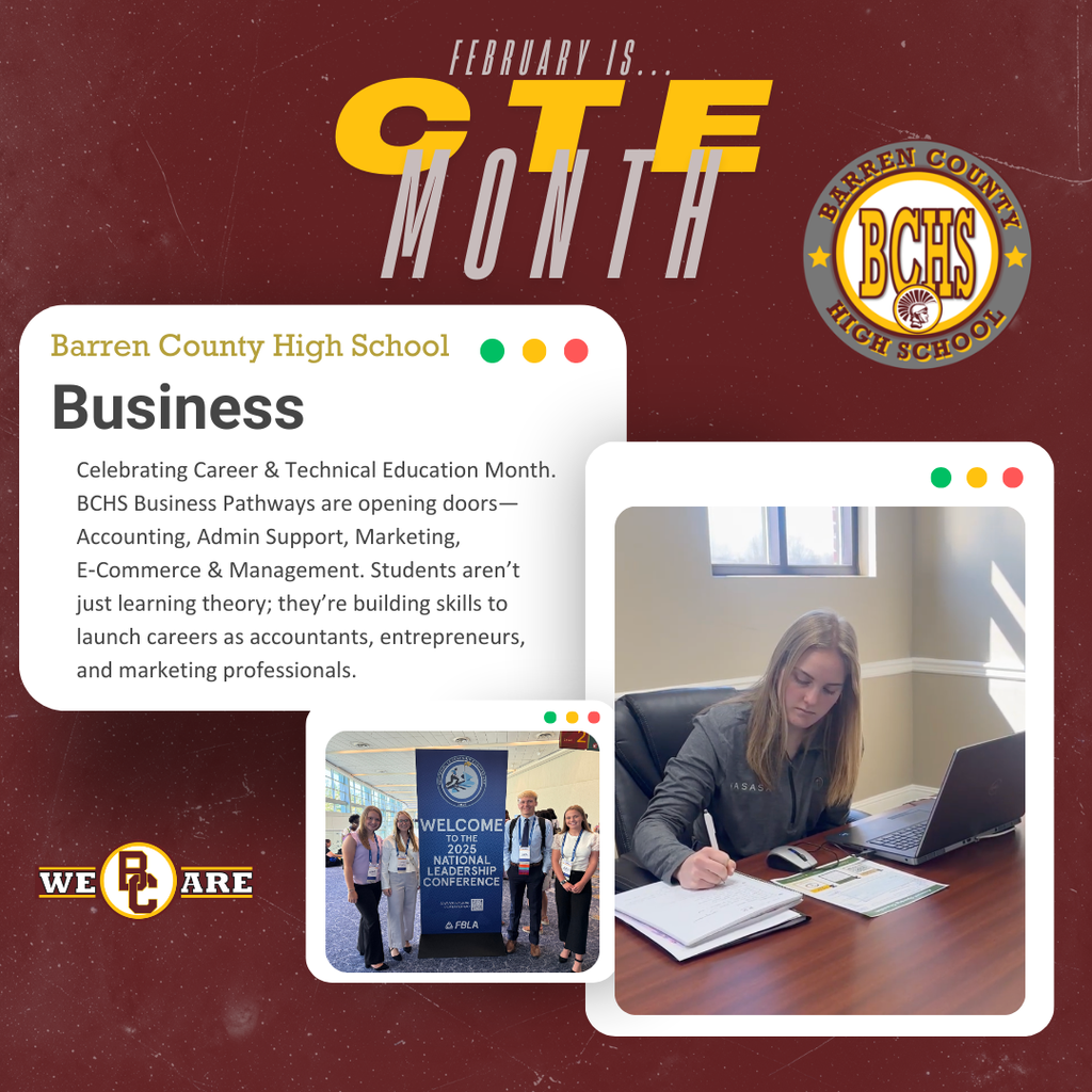 Celebrating Career & Technical Education Month. BCHS’s Business Pathways are opening doors—Accounting, Admin Support, Marketing, E‑Commerce & Management. Students aren’t just learning theory; they’re building skills to launch careers as accountants, entrepreneurs, and marketing professionals.