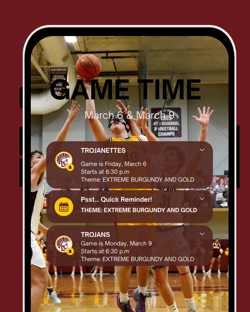 BCHS game days March 6, 2026 and March 9, 2026 theme extreme burgundy and gold