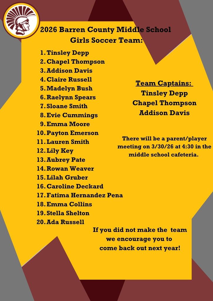 2026 BCMS Girls Soccer Team