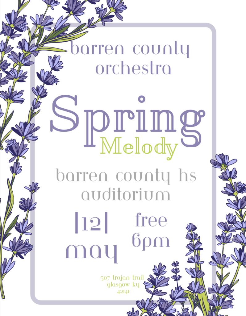 Join us on Tuesday, May 12th at 6:00 pm at the BCHS Auditorium for Orchestra Spring Spring Melody admissions is free. 