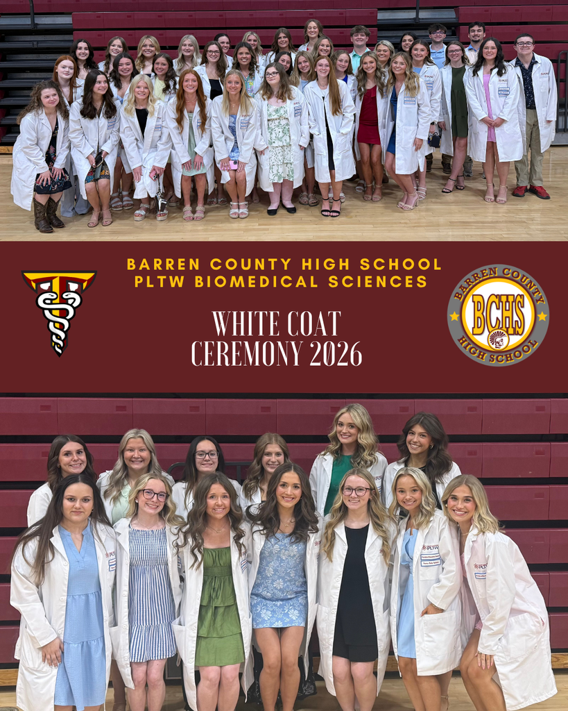Last night 100 BCHS Biomed students were recognized in our annual White Coat ceremony! This ceremony recognizes their hard work this year and dedication to their future careers in the healthcare field. A huge thank you to Dr. Brent Wright for the addressing the students!  As a program, we are thankful for our administration, teachers, and community partners who make this program successful and invest time in our students!  Students in this program have participated in various community service projects, job shadowing experiences, and completed close to 3000 work-based learning hours at their placements.