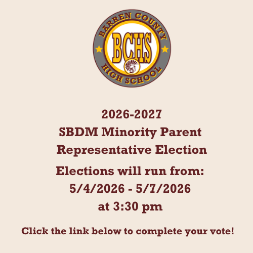 2026-2027 BCHS SBDM Minority Parent Representative Nomination Form  BCHS SBDM Minority Parent Nomination form will allow for minority parents to be nominated to the SBDM Council for the 2026-2027 school year.   Nominations will be collected until Thursday, May 7th @ 3:30 p.m.