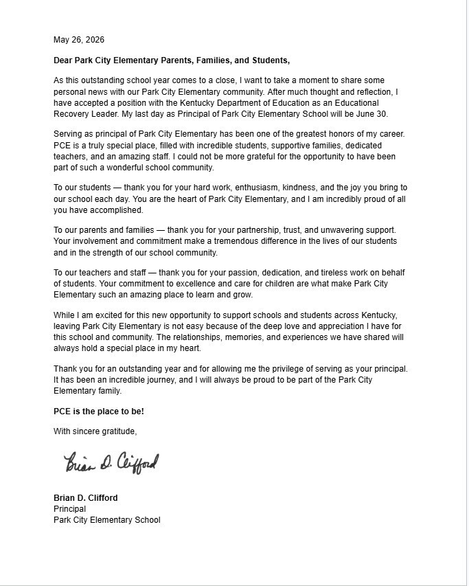 Clifford letter to Parents/Families and Students