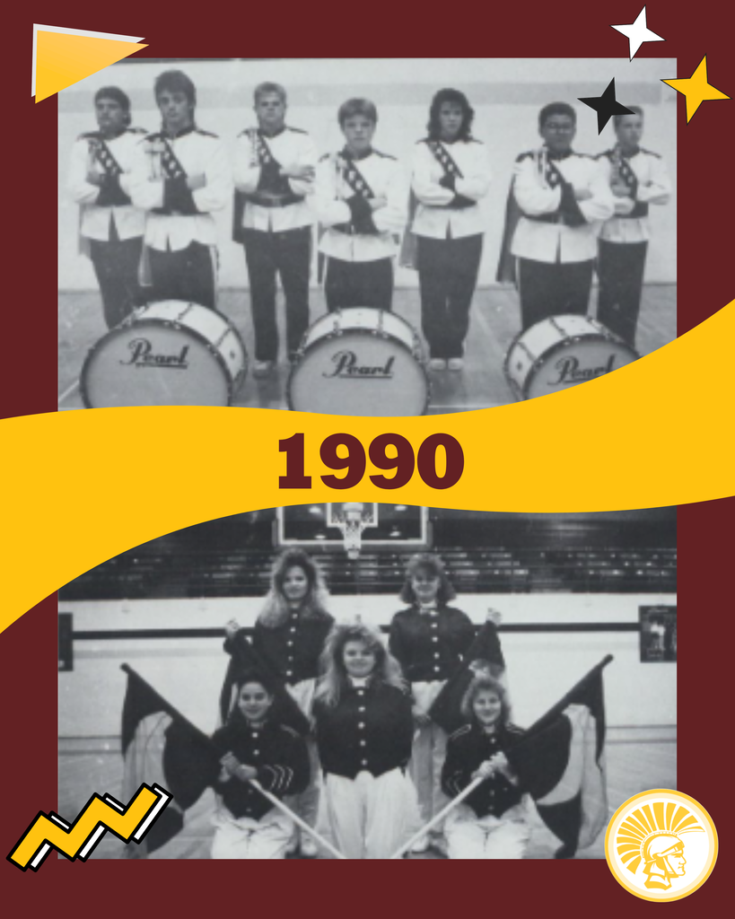 Graphic showcasing members of BCHS marching band from the 1990 school year.