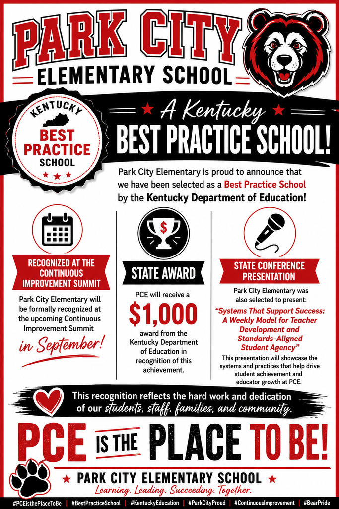 Park City Elementary has been named a Kentucky Best Practice School!
