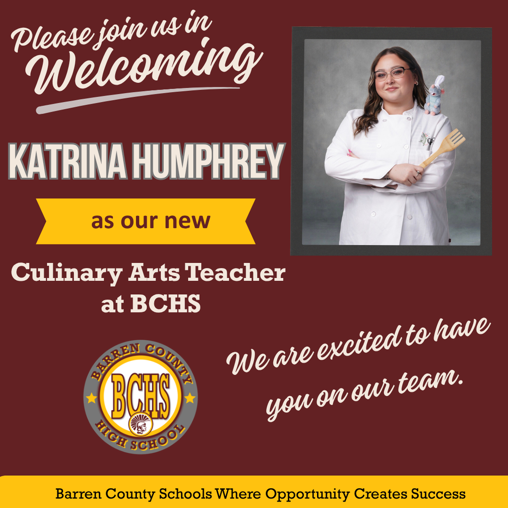 We're excited to welcome Katrina Humphrey as our new Culinary Arts Teacher. Welcome to the BCHS team! #WeareBC