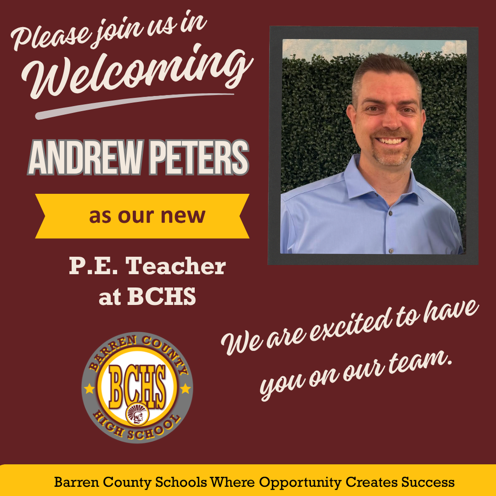 We're excited to welcome Andrew Peters  as our new P.E. Teacher. Welcome to the BCHS team! #WeareBC
