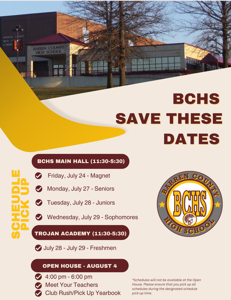 BCHS Schedule pickup dates. 