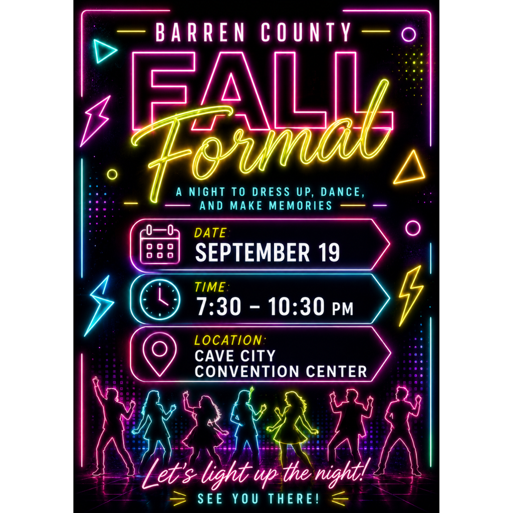 Barren County High School Fall Formal Save The Date September 19, 2026