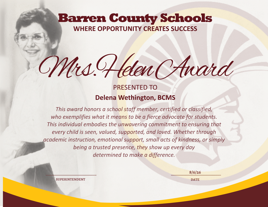 Mrs. Helen Russell Award certificate