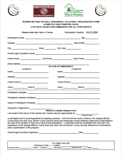 Volleyball Registeration Form 
