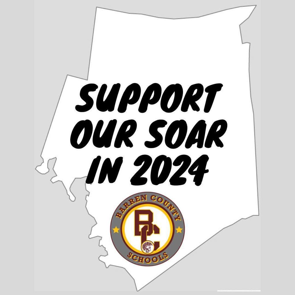 the text "Support our soar in 2024" inside an outline of Barren County