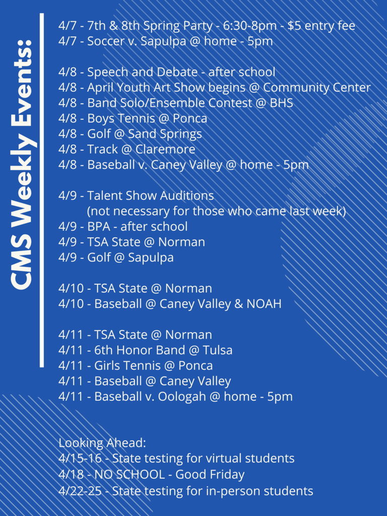 CMS Events Week of April 7