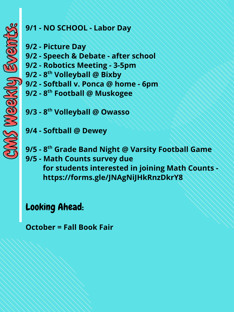 CMS Events Week of Sept 1