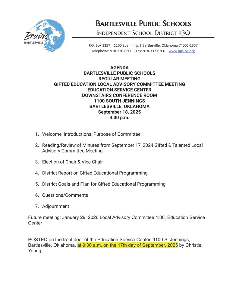GIFTED EDUCATION LOCAL ADVISORY COMMITTEE MEETING AGENDA