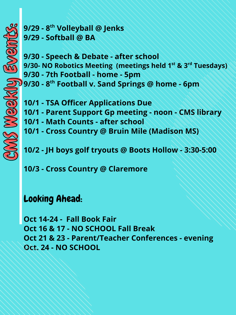 CMS Events Week of Sept 29