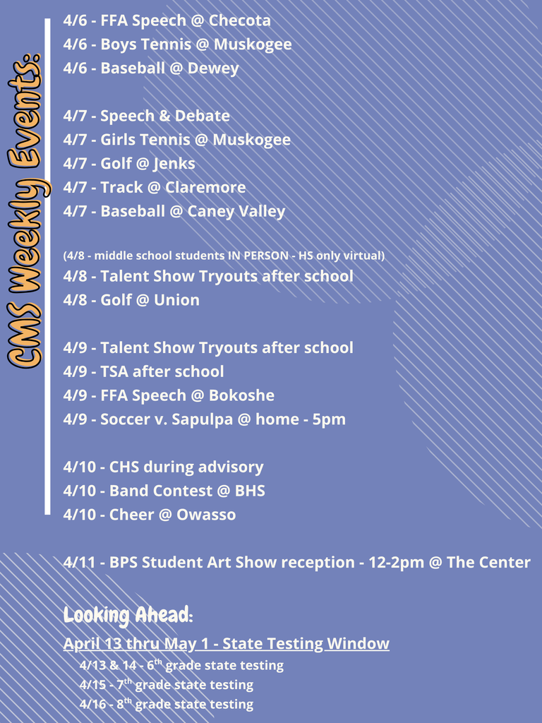 CMS Events Week of April 6