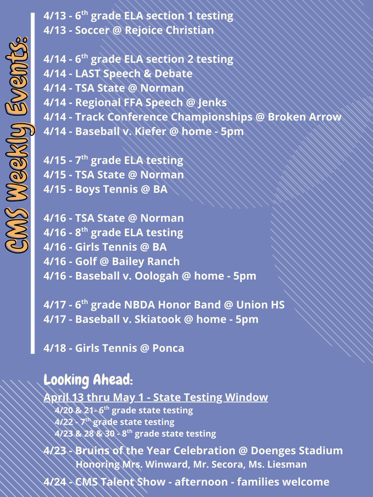 CMS Events Wee k of April 13