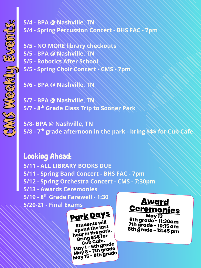 CMS Events Week of May 4