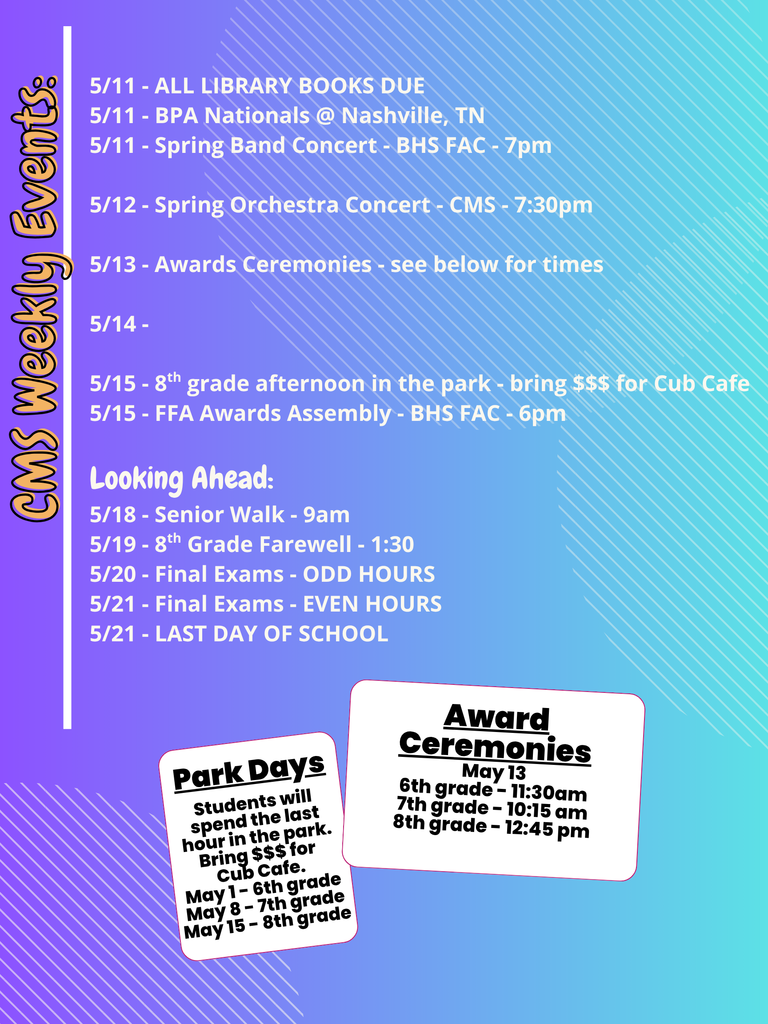 CMS Events Week of May 11