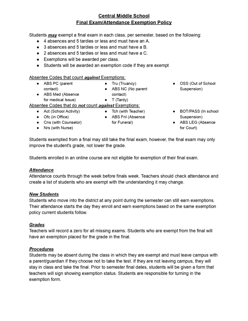 final exam exemption policy