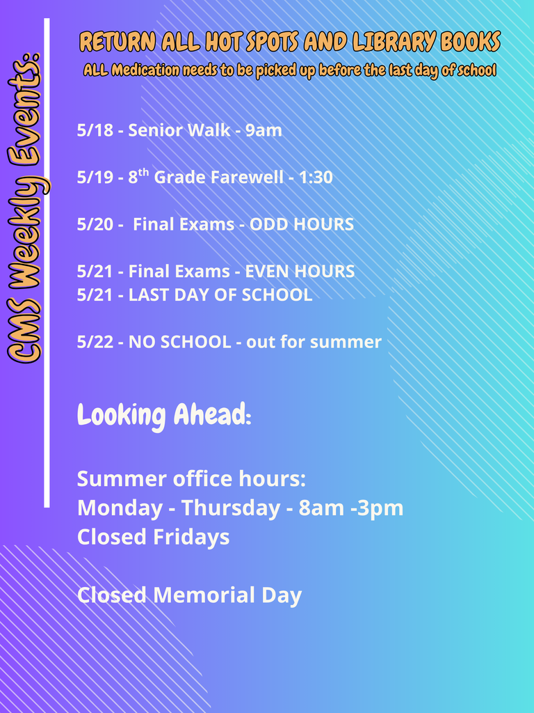 CMS Events Week of May 18