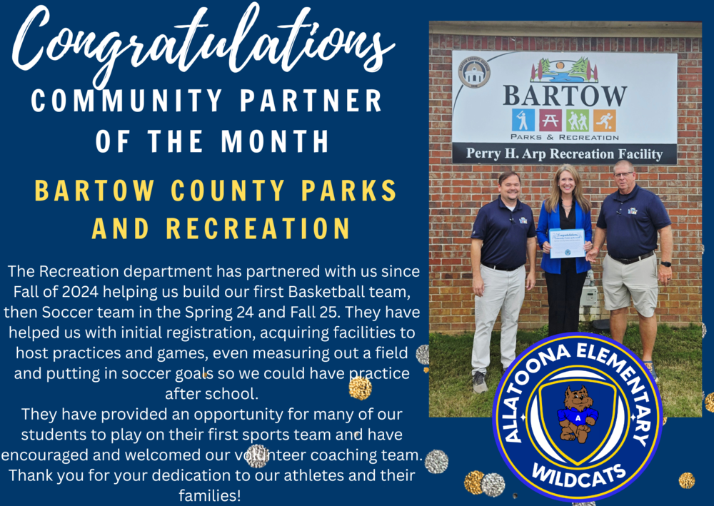 Congratulations Community Partner of the month Bartow County Parks and Recreation