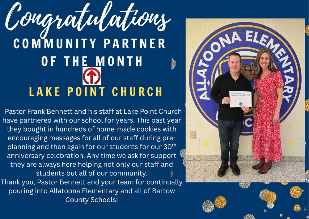 Congratulations Community Partner of the Month Lake Point Church!