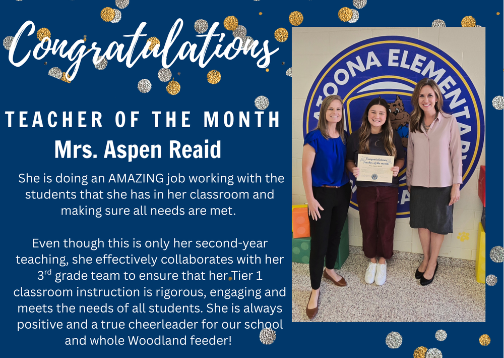 Congratulations Teacher of the month Mrs. Reaid!