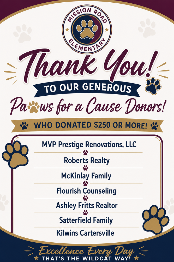 Paws for Cause Thank you flyer for the families and businesses that donated more than $250.