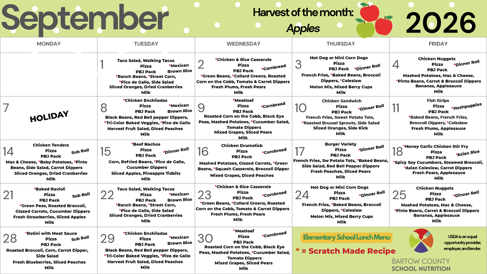 September Lunch Menu