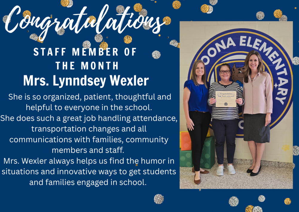 Congratulations Staff Member of the Month Mrs. Lynndsey Wexler!