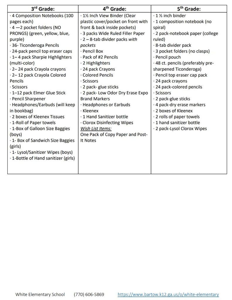 2025 - 2026 Supply List