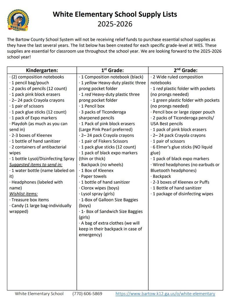 2025 - 2026 Supply List